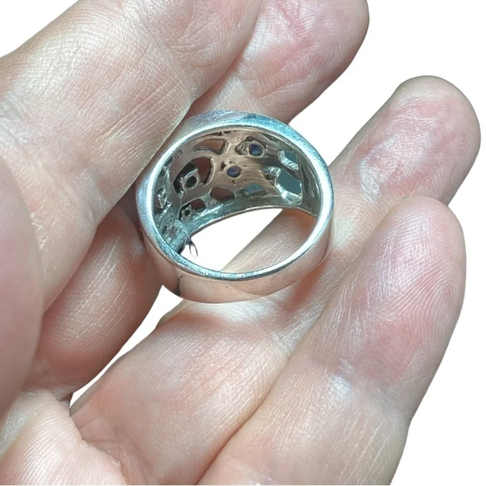 Sterling silver blue and white sapphire ring